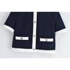 2025 Color Block European & American Style Short-Sleeved Blazer + High-Waisted Pants Set