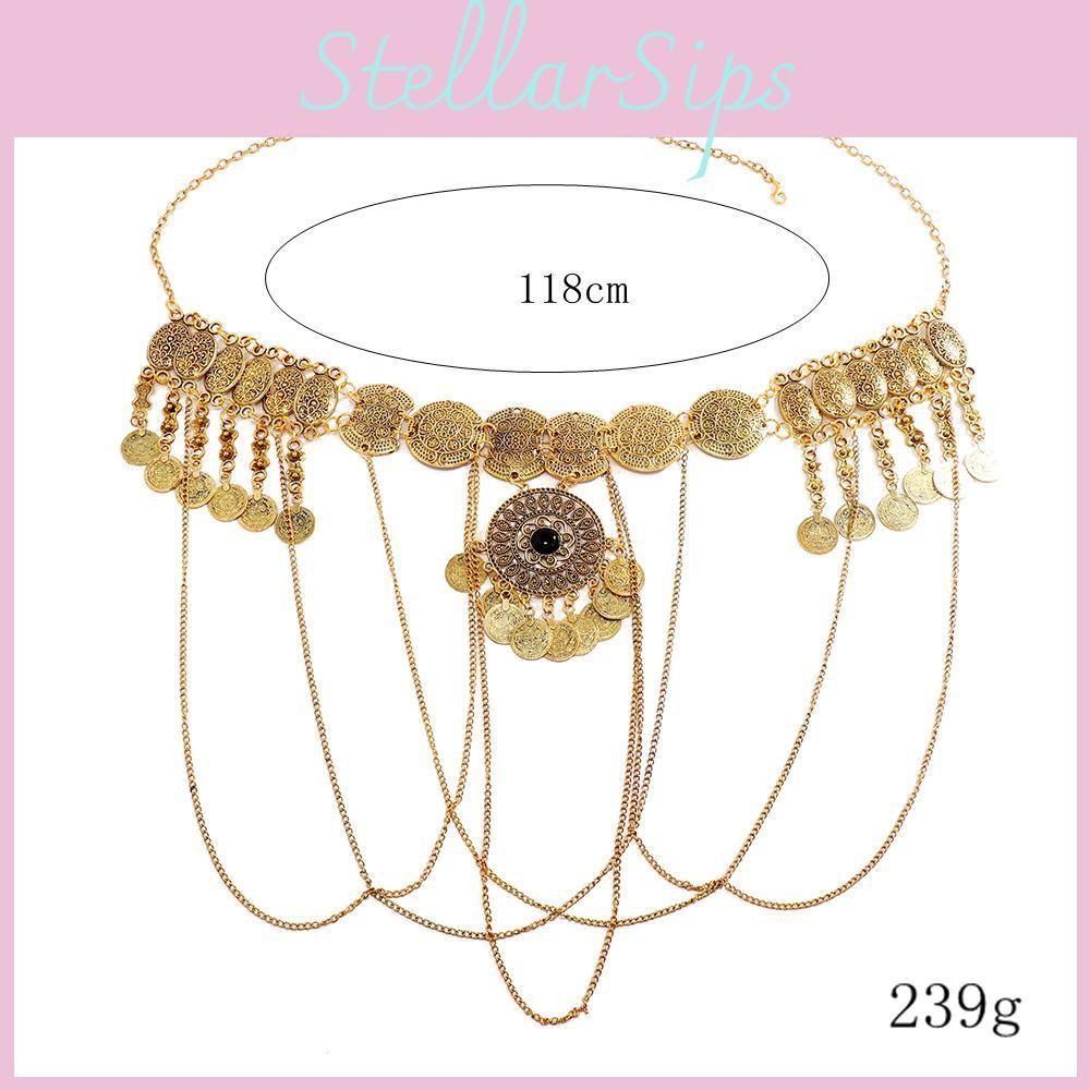 European Style Metal Waist Belt For Ladies With Antique Gold Finish And Tassel Detailing For Summer Outfits