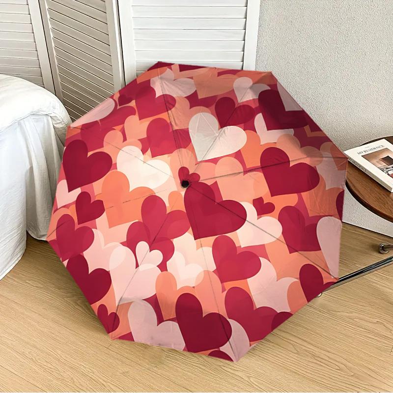 1pz Ombrello Pieghevole Automatico con Stampa a Cuore, Accessorio Casual da Esterno, Regalo per Compleanno Festival yy251126130