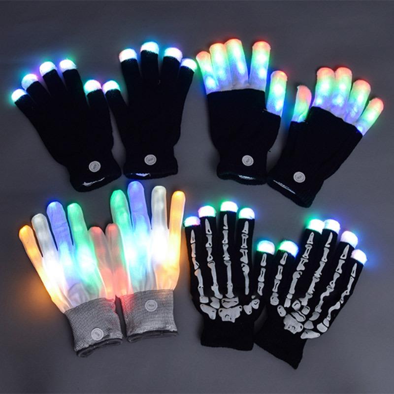 Fashion Hip Hop Party Led Rave Flashing Gloves Glow 7 Mode Light Up Finger Tip Lighting Black New Holiday