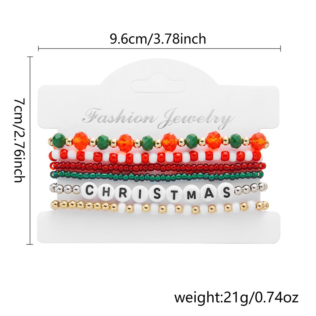 Colorful Beaded Christmas Bracelet Set For Women Men Santa Claus Snowman Snowflake Pendant Bangles New Year Party Jewelry