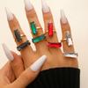 2pcs set Elegant Colorful Square Glass Zircon Stone Rings for Women Jewelry Anniversary Anti-allergy Crystal  Rings Gift