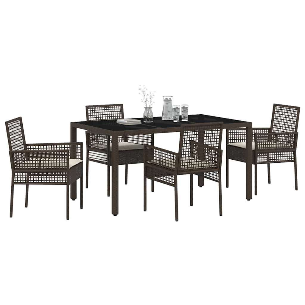 Garden Dining Set 5 pcs Brown Poly Rattan