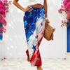 Women Plus Size Loose Wide Leg Full Length White Star Striped Printed Pants