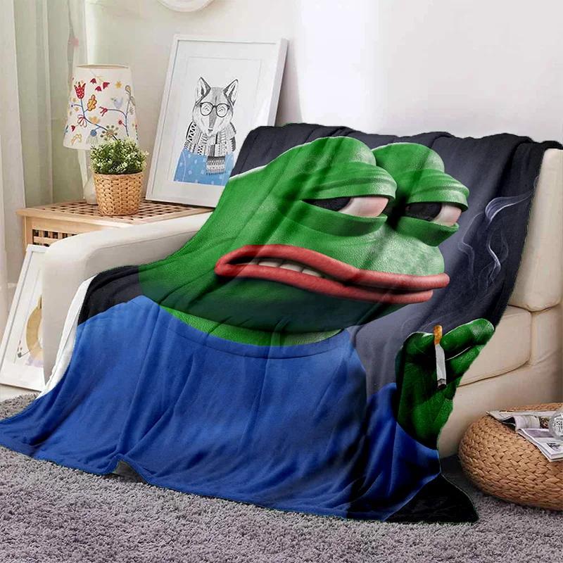 Cartoon Pepe The Frog Face HD Soft Flannel Blanket for Beds Bedroom Sofa Picnic,Throw Blanket for Cover Outdoor Leisure Nap Gift