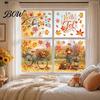 Autumn Window Clings 6 Sheets Harvest Static Stickers, Maple Leaves Scarecrows Bicycle Owl Thanksgiving Decals Decals, Reusable PVC for Home