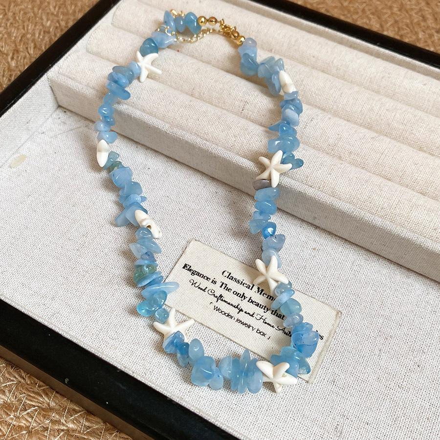 Summer dopamine stained glass crystal beaded necklace collarbone chain design sense niche item decoration