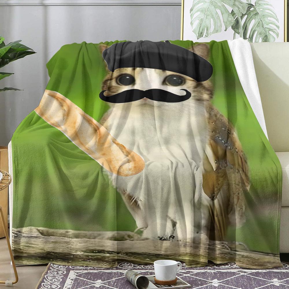 Internet Meowl Cat Owl Meme Throw Soft Flannel Throw Summer Blanket Lightweight Cozy Nap Blanket for Sofa Bed Travel 75cmx90cm
