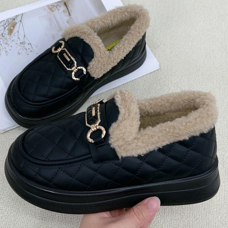 

Snow boots women s low-top velvet thickened outer wear fluffy shoes lazy pedal loafers thick-soled autumn and winter new 35 чорний