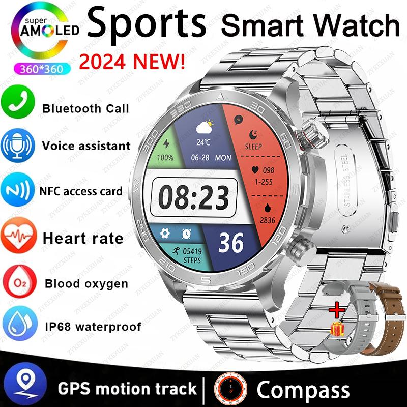 New GPS Track Smart Watch Men AMOLED HD Screen Outdoor Sports Fitness Heart Rate NFC IP68 Waterproof Bluetooth Call Smart Watch