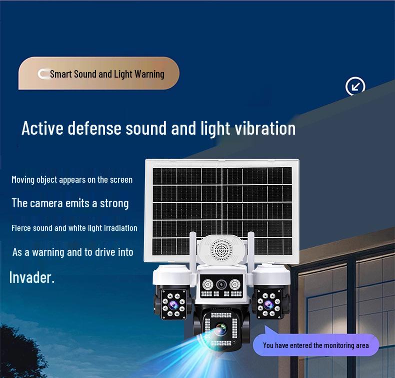 AOV Solar-Powered 360° HD Night Vision Camera with Remote Access and Four-Lens for Indoor/Outdoor Monitoring