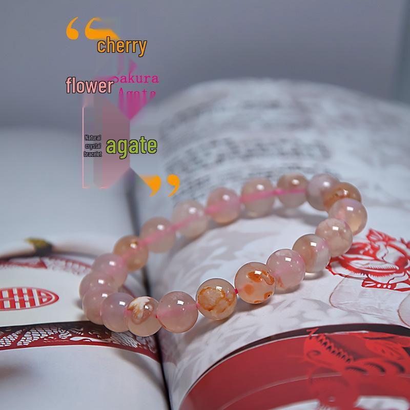 Cherry Blossom Agate Bracelet - Pink Flower Beaded DIY Jewelry, Fashion Versatile.