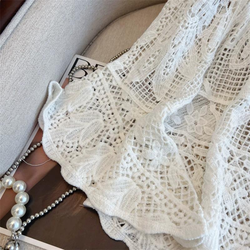 Dimanaf 2025 New Summer Basic Shirt Women Lace Blouse Tops Tees Casual Loose White Short  Tees