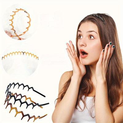 1Pcs Black Amber Wave Long Teeth Hair Hoop Retro Plastic Non-Slip Headband Wash Face Head Hoop For Men And Women