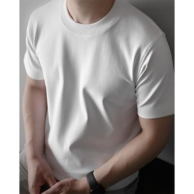 Herr Premium 240G Tung Solid Vit T-shirt, Merceriserad Xinjiang-bomull, Kortärmad, Rund halsringning, Sommarkläder