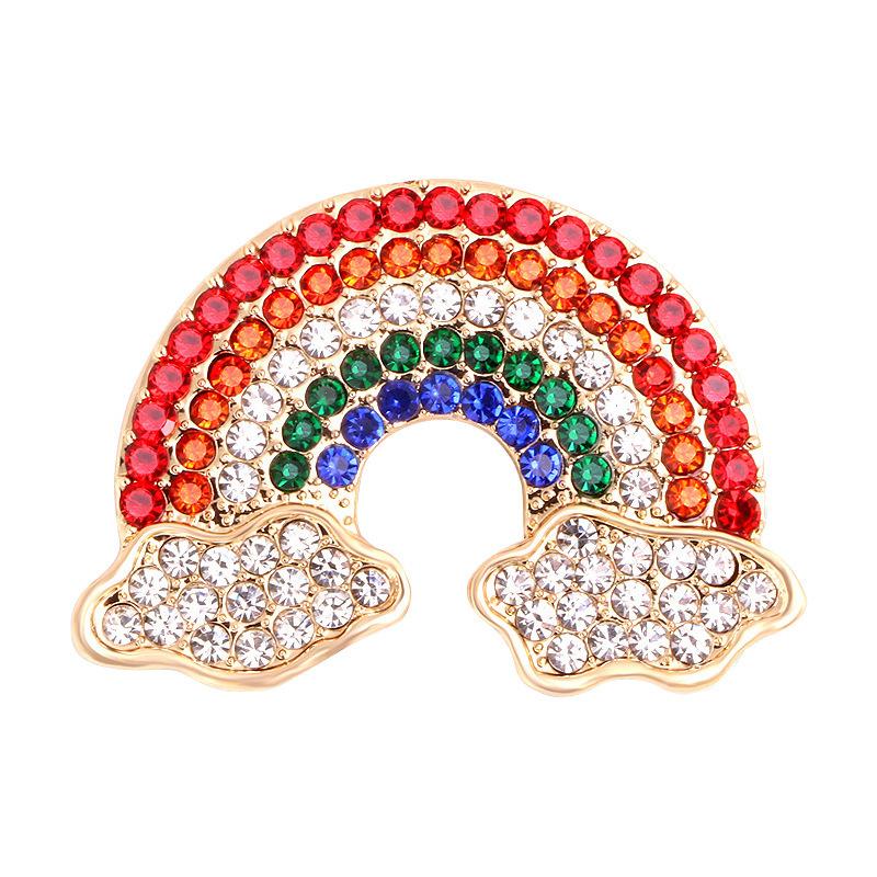 Korean Style Rainbow Cloud Brooch Inlaid Colorful Rhinestone Lapel Pin For Women Clothing Bag Diy Decoration Jewelry Accessories