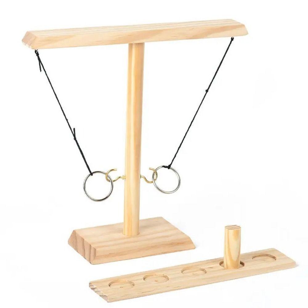 

Adjustable String Wooden Ring Toss Game Handheld Table Top Games Hook and Ring Game Set Bar 40cm-Log color