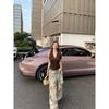 Kumikumi Stylish V Neck Ruched Vest Camisole Female Summer Slimming Ripped Denim Pants Two-piece Set