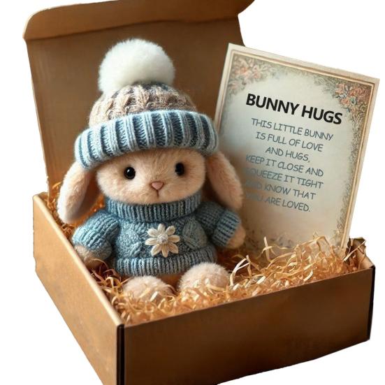 

Mini Bunny Hug Easter Gift Stuffed Plush with Card Bunny Figurine in A Box Cute
