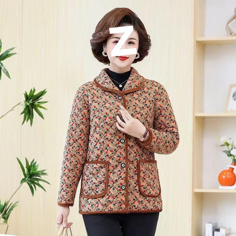 Warm Floral Cotton Jacket for Women - Thick Velvet, Mid-Aged & Elderly, Perfect for Moms