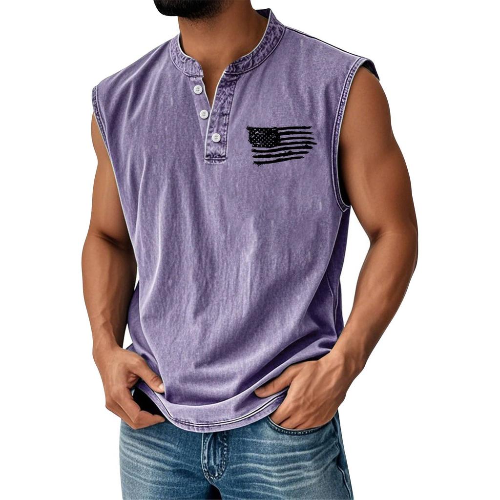 Men's Summer Independence Day Printed Sports Button Pocket Sleeveless Vest