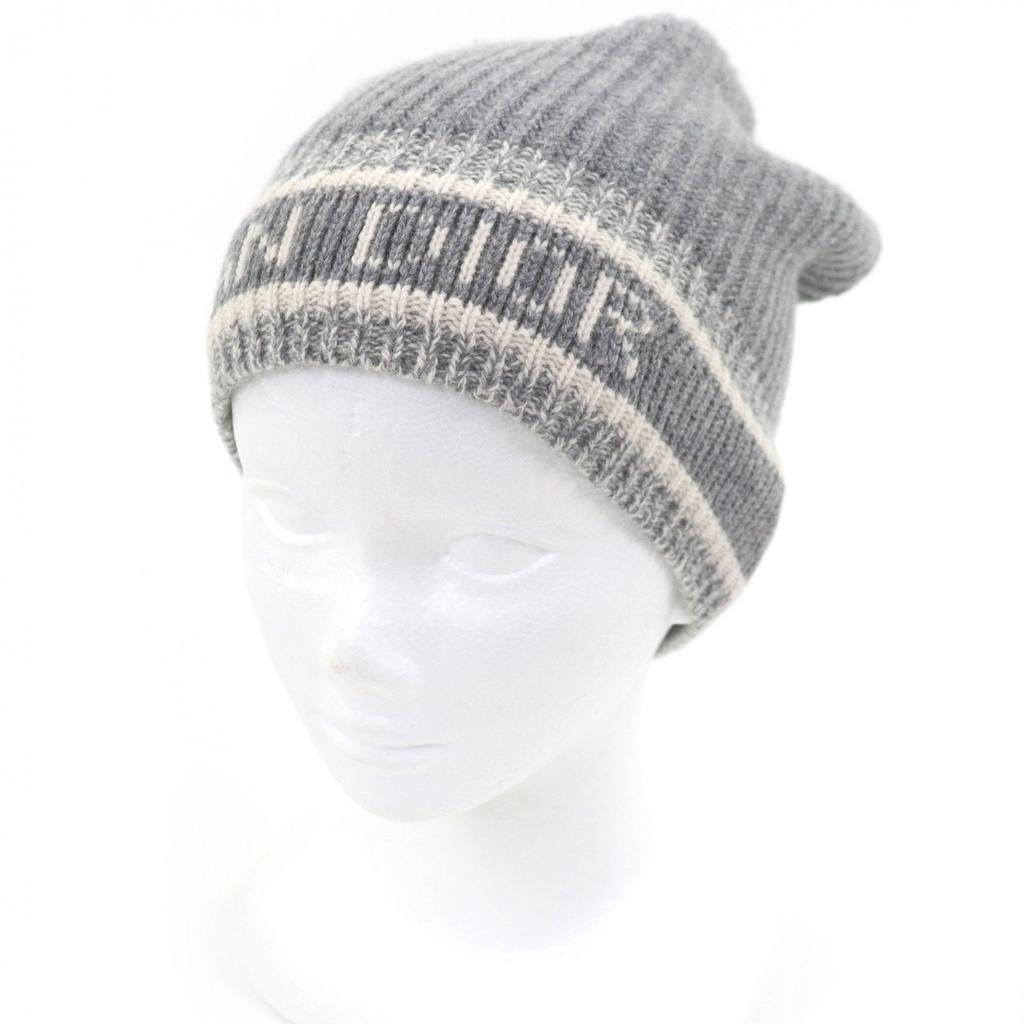Excellent DIOR Knit Cap 05DWI714I007 Logo Cable Knit Gray Wool Mens Used