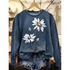 Neues Herbst-Damen-T-Shirt Blumendruck Einfach und Lässig Langarm Locker