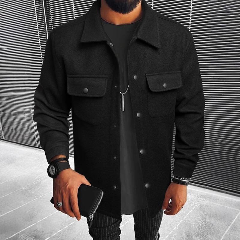 Men S Solid Color Turn Down Collar Button Front Pocket Casual Jacket