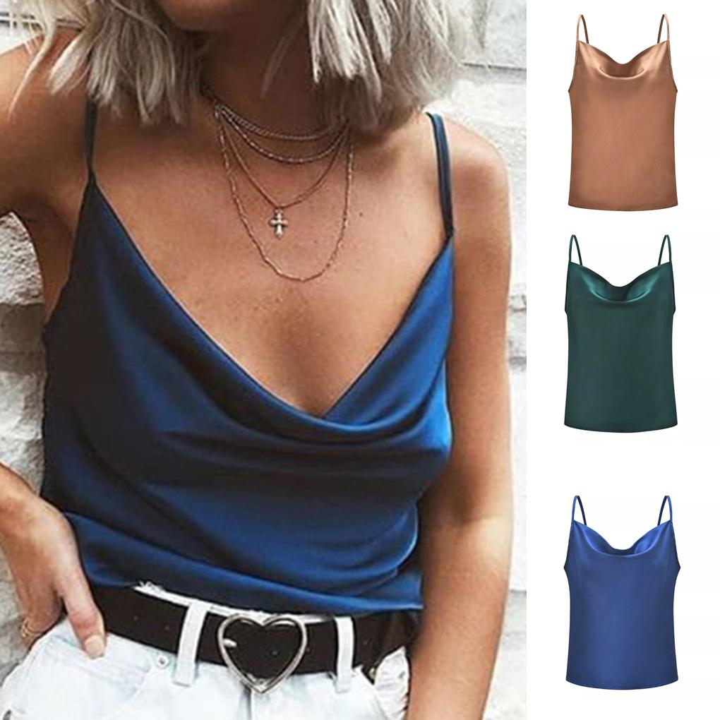 Women Summer Sexy Sling Chiffon Blouse V-neck Sleeveless Solid Color Top