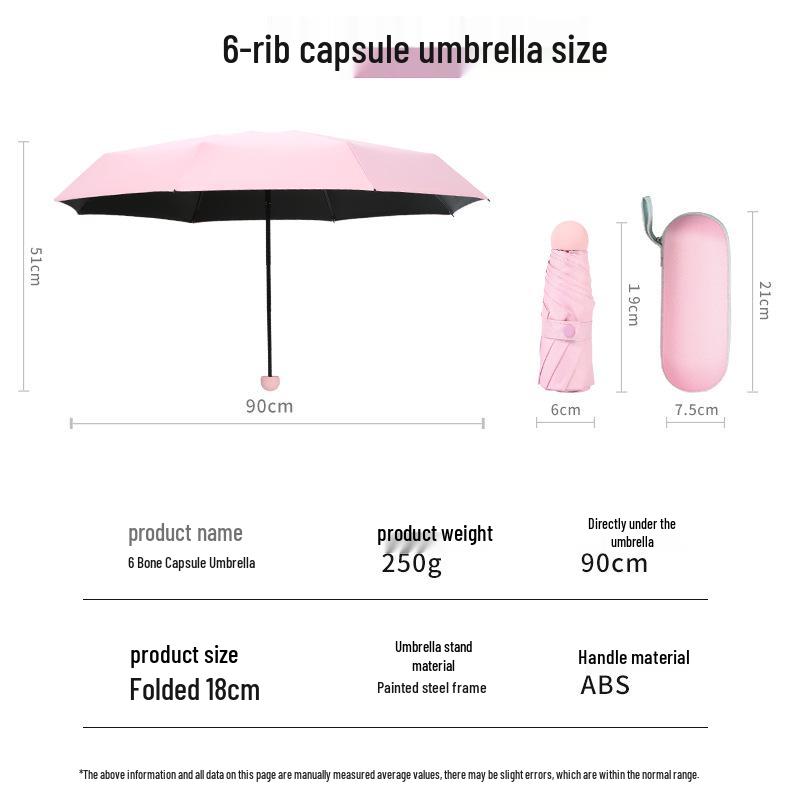 Compact Five-Fold Umbrella: Portable Pocket Sun Capsule with Black Glue Sunscreen, Ultra-Light for Sun and Rain.
