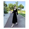 French Elegant Autumn and Winter Golden Velvet Dress Female Hepburn Waist Thin Gentle Temperament Retro Dress Long Dress