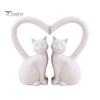 Symmetrical Cat Statue 2Pcs Couple Figurine, Black & White with Heart-Shaped Tail, Stable Base Smooth Texture Decor for Bedroom Vanity Living