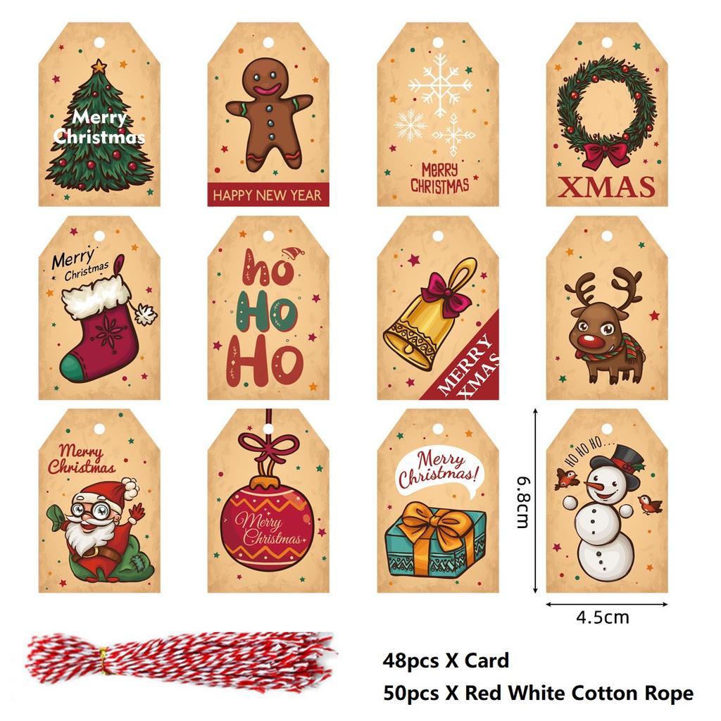 48PCS Merry Christmas Paper Tags 2025 Xmas Tree Hanging Label Navidad 2025 New Year Home Xmas Party Gifts Cards Set Decorations