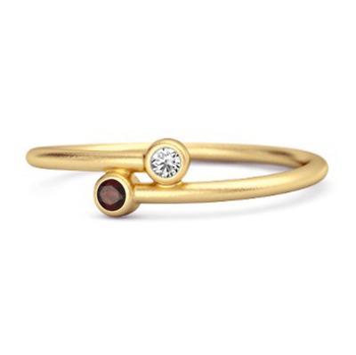 Granat Offene Fassung Zwei- 925Steinring - 925 Sterlingsilber Gold Vermeil