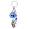 Blue Evil Eye Hamsa Hand Beads Keychain Keyring For Women Men Glass Vintage Round Turkish Eye Fatima Hand Tassel Bag Car Jewelry