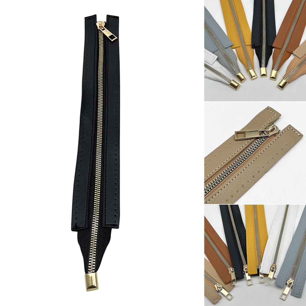 30cm PU Leather Zipper with Holes Metal Zipper DIY Zipper Replacement Hardware Zipper Accessories for Sewing Handbag