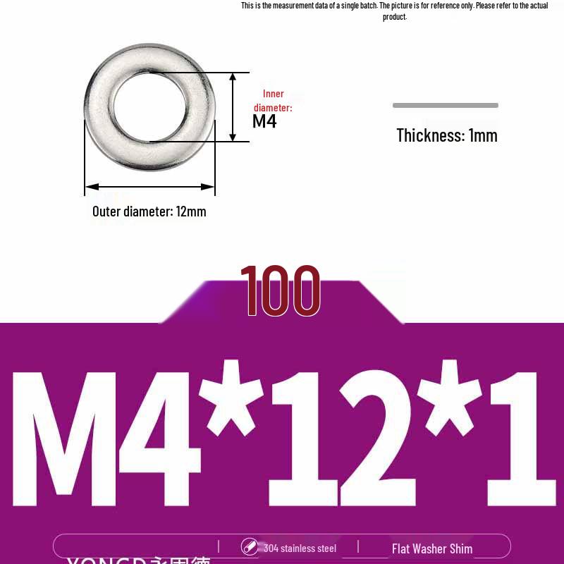 304 Stainless Steel Thickened Flat Washer / Ultra-thin Metal Gasket, Sizes M1.6-M10