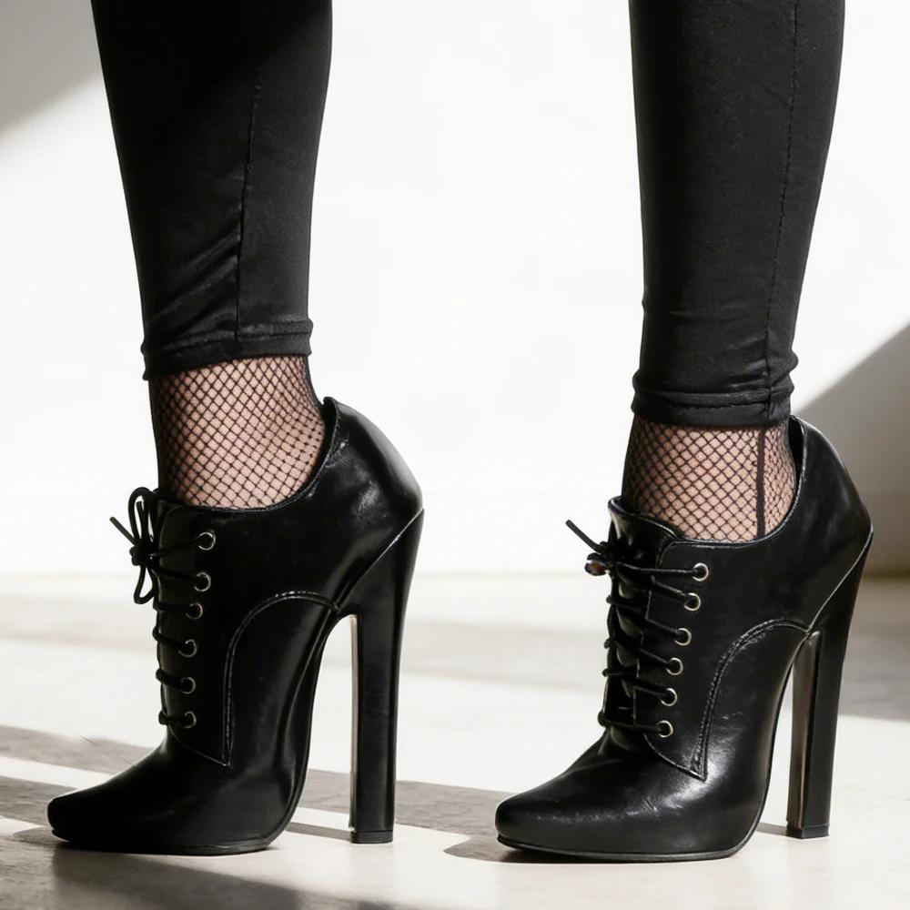 Scarpe con Tacco Alto da 6 Pollici Allacciatura Punta Acuta Unisex Fetishheels Vintage Drag Queen Pump