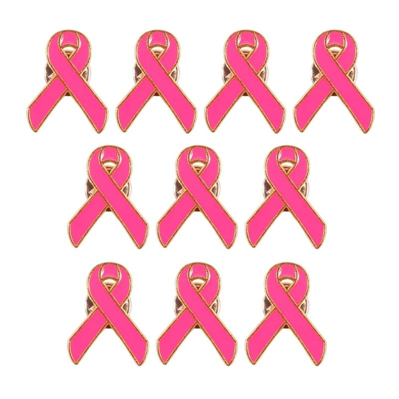 

10 Pieces Pink Ribbon Lapel Pins for Breast Cancers Support Alloy Brooch Jewelry Elegant Craftsmanship Badge Jewelry 1