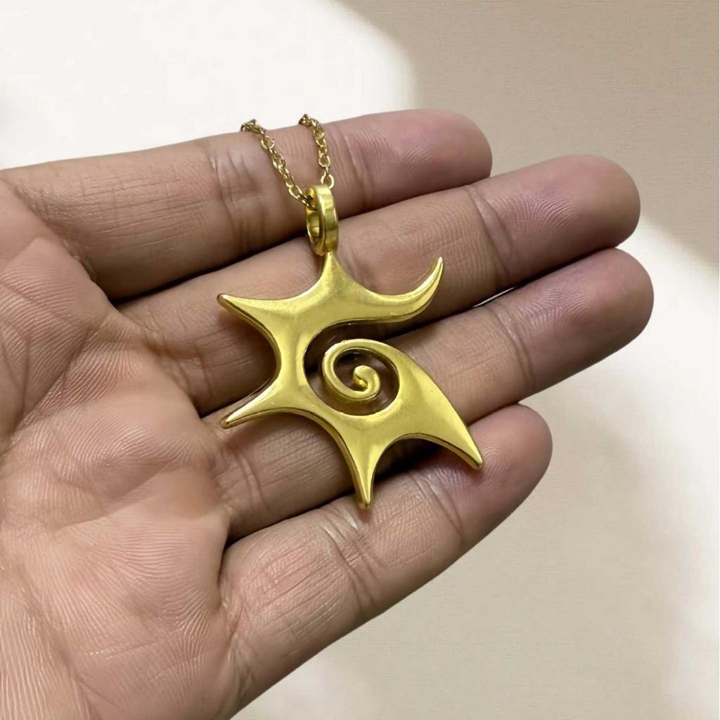 Bohemian Gold Sun Necklace, Celestial Star Pendant, Artistic Swirl Gold Pendant Necklace
