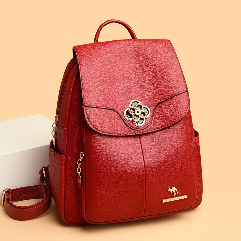 Schoolbag Kangaroo New Real Soft Leather Backpack Women's Fashion Travel Backpack Women's pu Leather Bag Casual Large Capacity Backpack