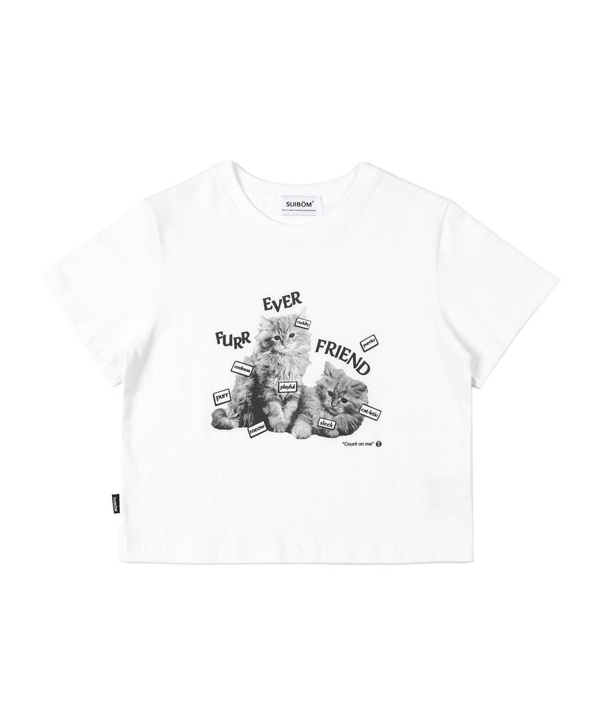 SUIBOM Fur Ever Friend Crop T-Shirt - Off-White