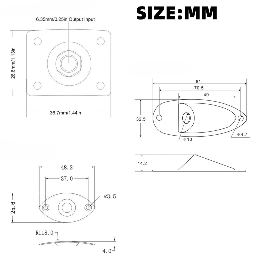 Miwayer Square/Boat Style/Oval Metal 1/4Inch Output Jack Plate Input Jack Socket w/Screws /for Electric Guitar Replacement Parts