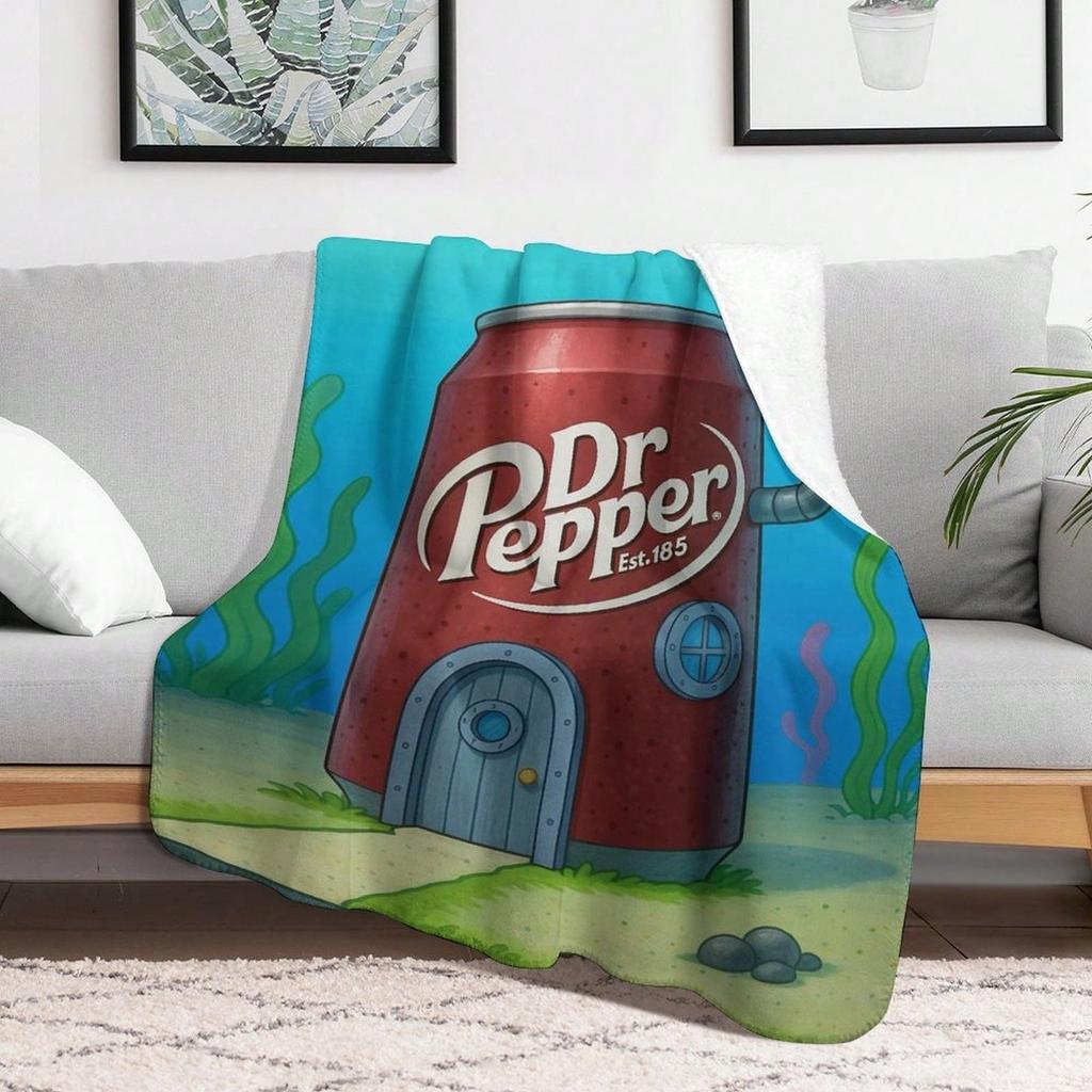 Thermal Flannel Throw Polyester Dr. Pepper Blanket -Soda Can Stuffed - Travel Blanket For Couch, Bed & Car, Perfect Gift For