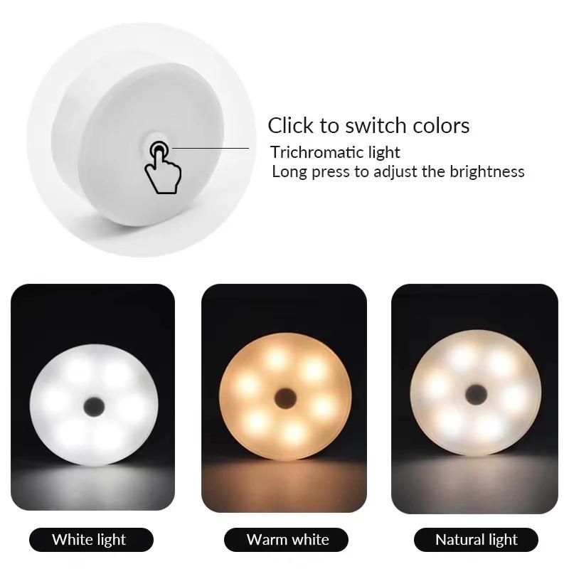 

3Color Adjustable LED Night Light USB Rechargeable Night Lamp For Kitchen Cabinet Wardrobe Lamp Staircase Wireless Closet Light 2Pcs