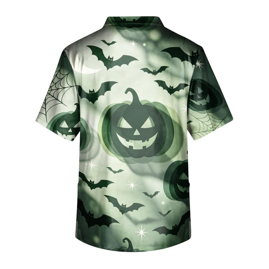 Men's Halloween Print Medical Scrub Top V Neck Pocket Design Comfortable Fit Daily Workwear for Healthcare Professionals
