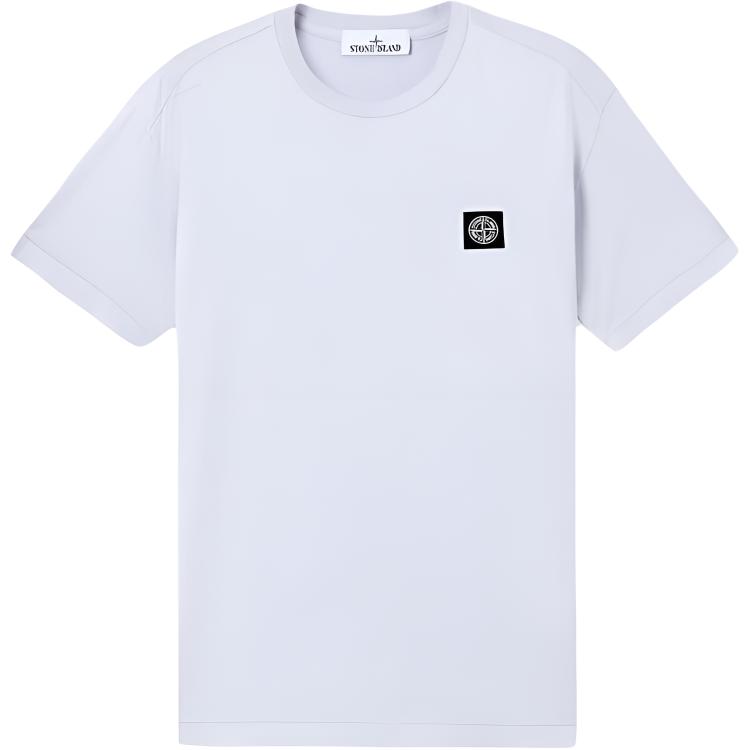 STONE ISLAND Ss25 Gładki Ścieg Naszywka z Logo Wygodny Dopasowany Okrągły Dekolt Prać Bawełna Jednolity Kolor Krótki Rękaw T-shirt Męski T-shirt K1S1521000-39S0013-V0088