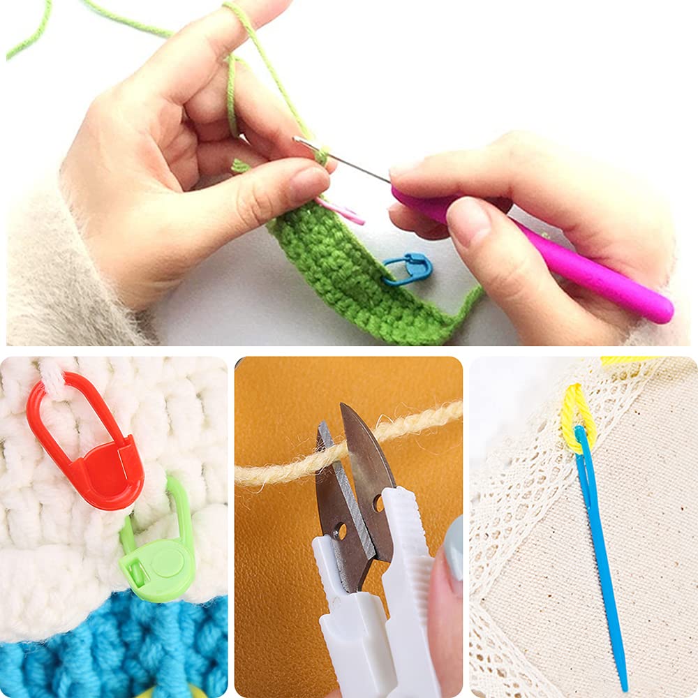 LIKENNY Häkel- und Stricknadeln Set Spitze Niedlich DIY Stricken Grundausstattung mit Reihenzählerring Nähnadeln Maschenzähler und Garnnadeln 45-teilig (12