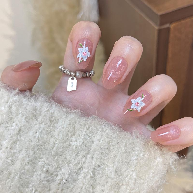 

Высококлассный ручной цветочный кошачий глаз нейл-арт: Весенне-летние носимые короткие советы Handmade Nails XS #10 pieces/bag