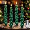 4 Pack Flameless Christmas Tree Candles with Remote, 9.8” LED Battery Operated Taper Candles, Green 3D Flickering Candlesticks for Holiday Home